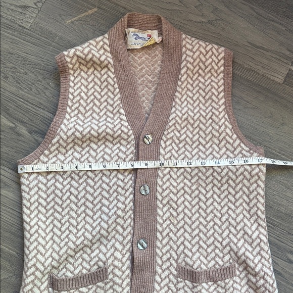 Golden Horse | Vintage 100% Virgin Wool Brown and Cream Knit Vest Size XXL - Picture 8 of 13